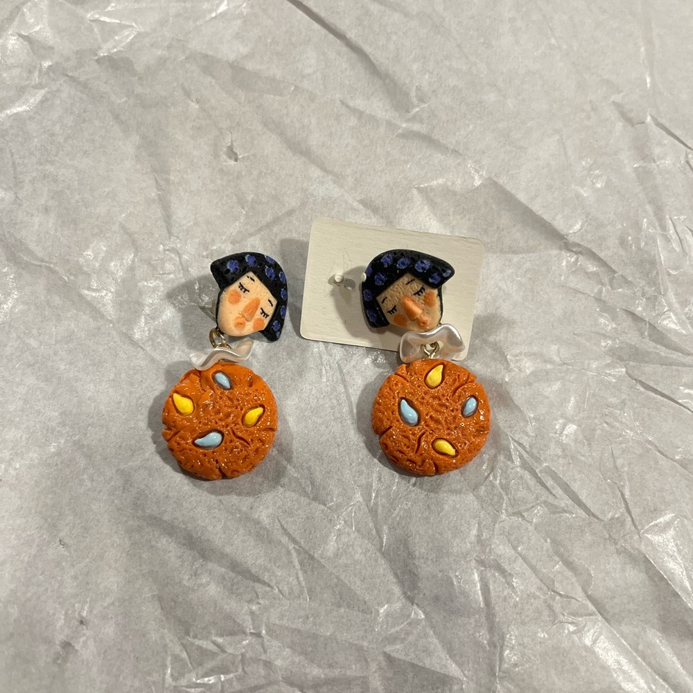 Unique Handmade Cookie Face Earrings